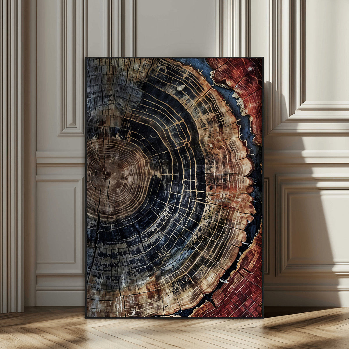 Tree Rings Wall Art Canvas Print | Framed Rustic Wood Grain