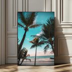 Palm Trees Wall Art Canvas Print, Framed Tropical Beach Art, Ocean Breeze Tropical Coastal Decor