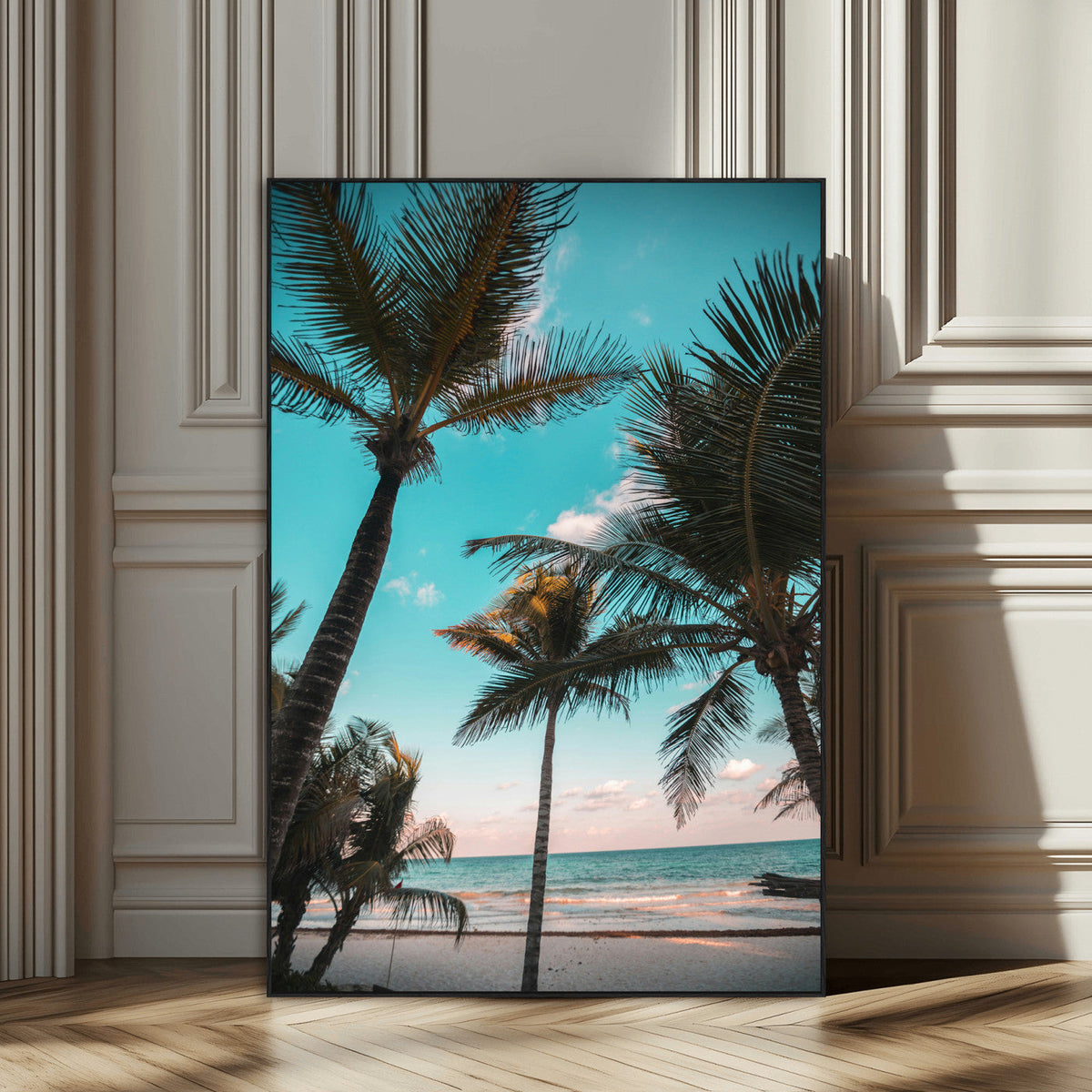 Palm Trees Wall Art Canvas Print, Framed Tropical Beach Art, Ocean Breeze Tropical Coastal Decor