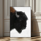 Western Rustic Wall Art Canvas Print, Framed Black and White Buffalo Photography, Wildlife Country Decor