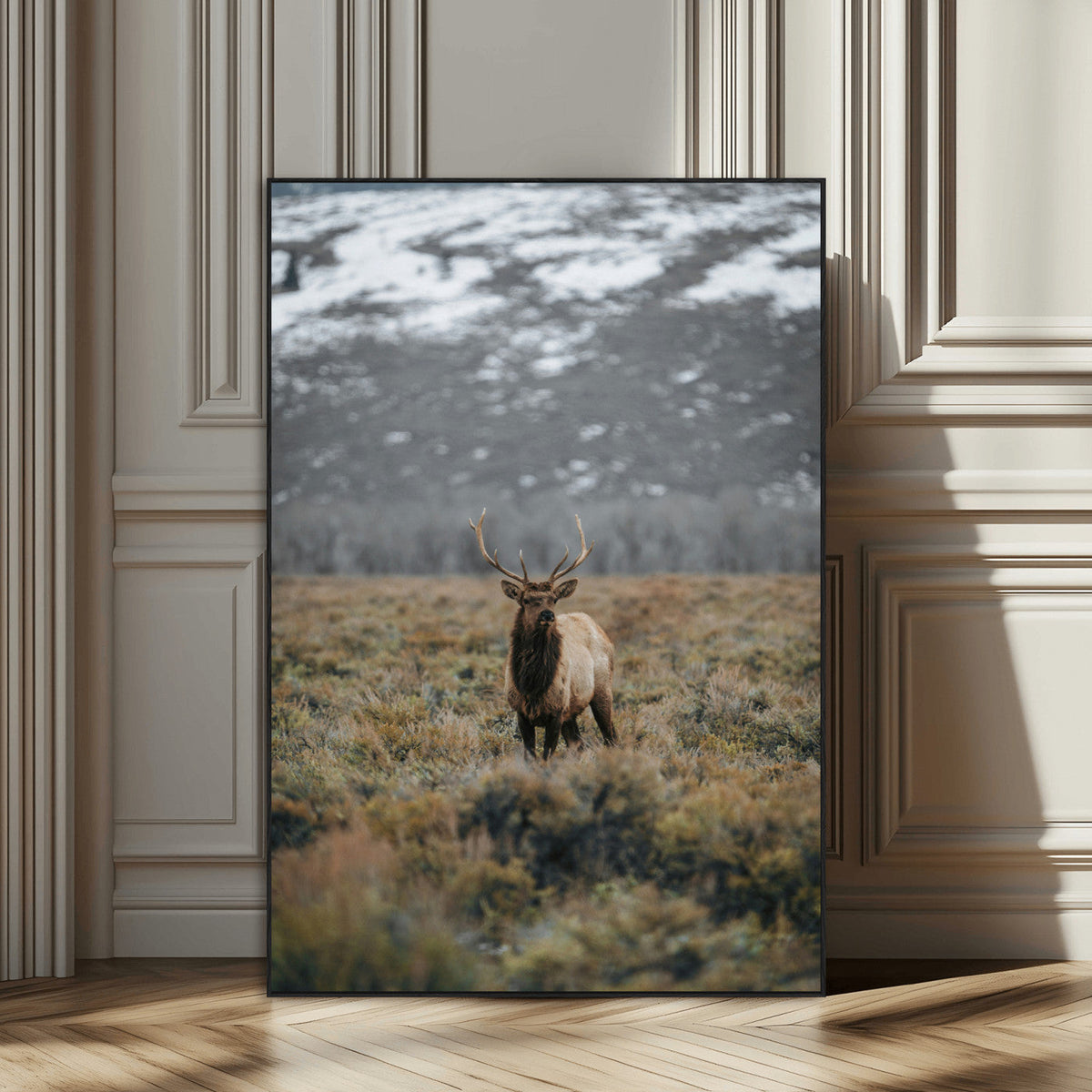 Wild Elk Wall Art Canvas Print, Framed Mountain Wilderness Majestic Animal Artwork