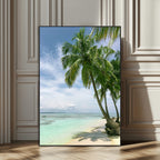 Tropical Beach Palm Trees Canvas Print, Framed Island Coastal Wall Art Ocean Horizon