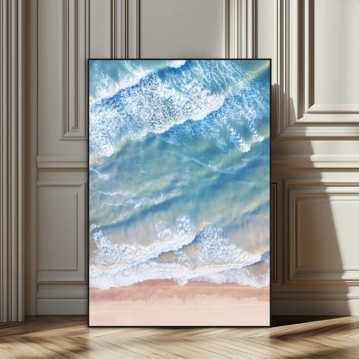 Aerial Ocean Waves Wall Art | Framed Tranquil Beach Canvas