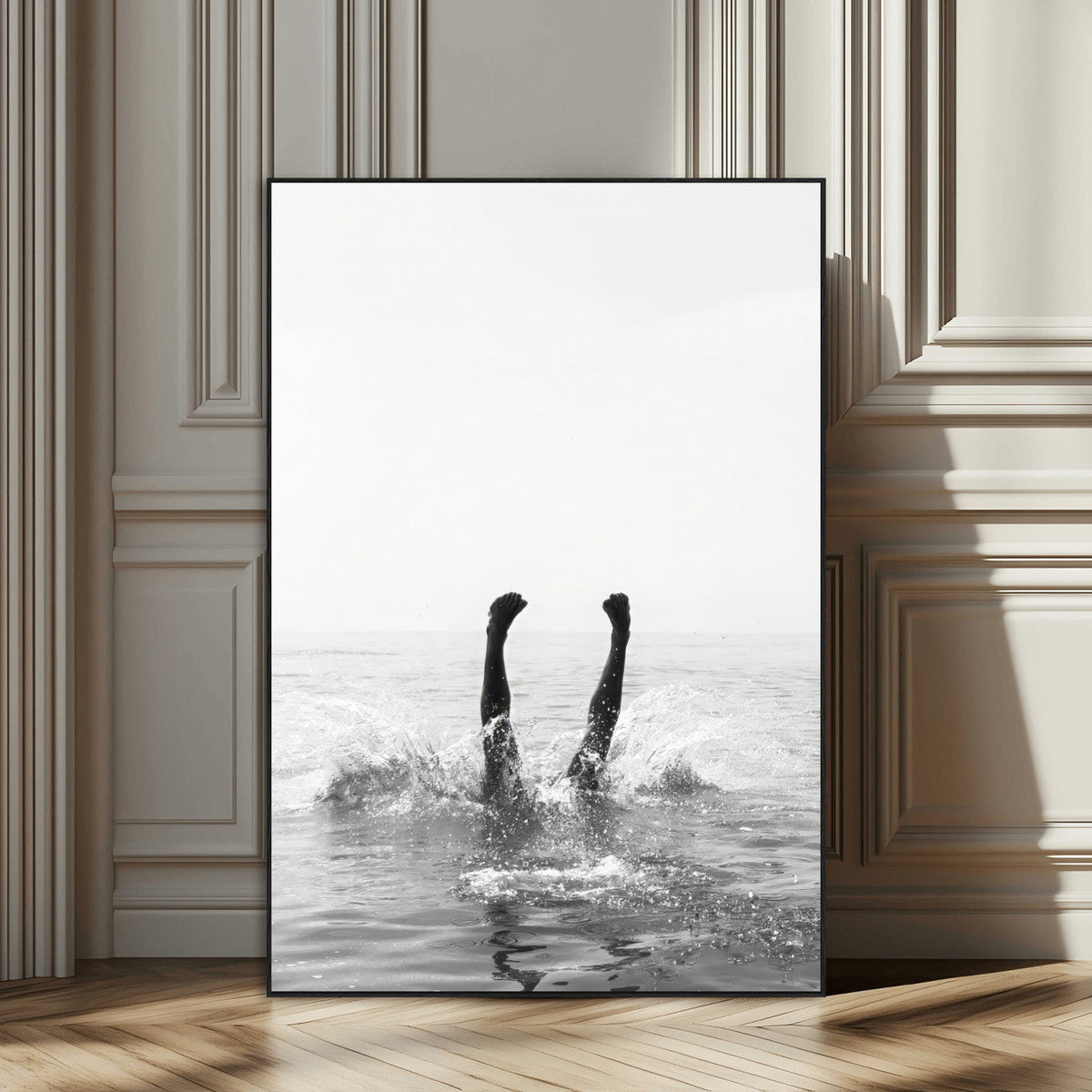 Black White Splash Wall Art | Framed Ocean Water Canvas