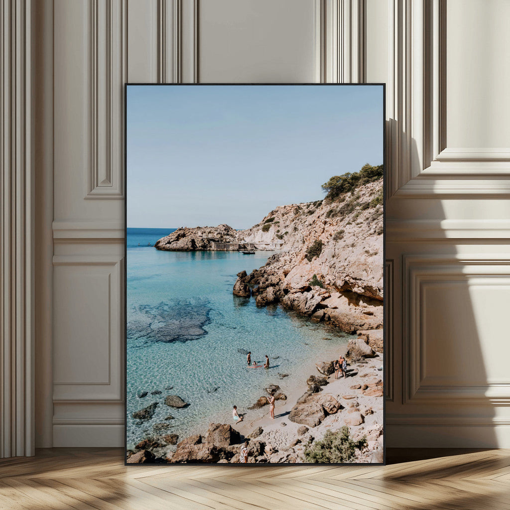 Clear Blue Water Beach Wall Art | Framed Rocky Cove Canvas