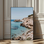 Clear Blue Water Beach Wall Art | Framed Rocky Cove Canvas