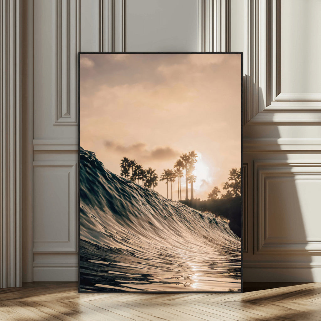 Sunset Wave Ocean Wall Art | Framed Palm Tree Canvas