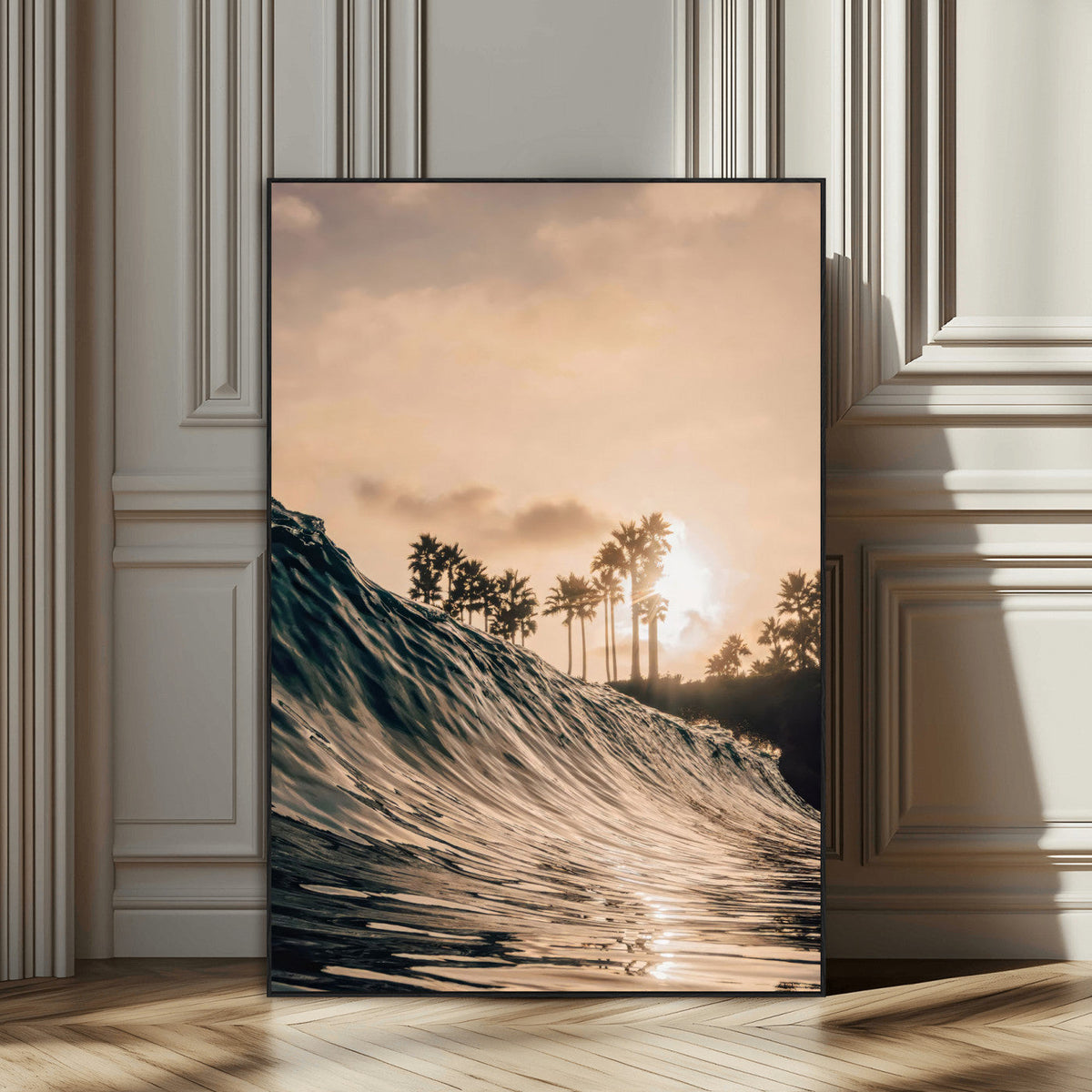 Sunset Wave Ocean Wall Art | Framed Palm Tree Canvas