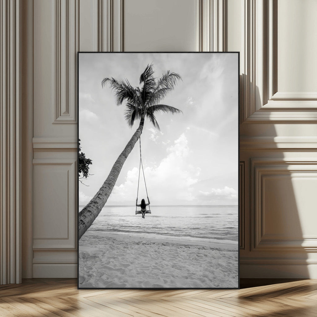 Black White Palm Tree Wall Art | Framed Ocean View Canvas