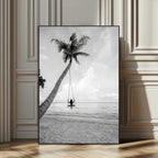 Black White Palm Tree Wall Art | Framed Ocean View Canvas