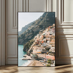 Mediterranean Coastal Cliffside Town Wall Art | Vibrant Seaside Canvas Print