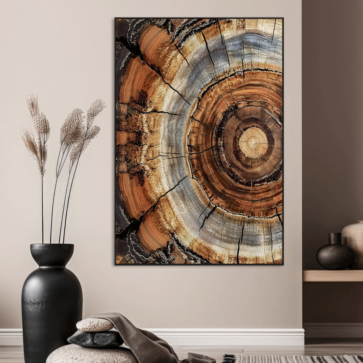 Tree Rings Wall Art Canvas Print | Rustic Cracked Wood Cross Section