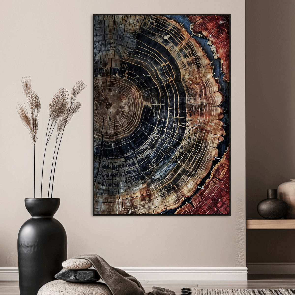 Tree Rings Wall Art Canvas Print | Framed Rustic Wood Grain