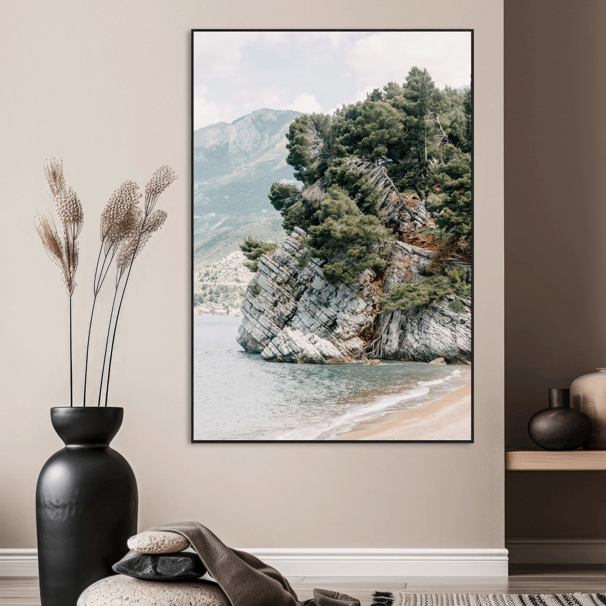 Beach Trees Wall Art Canvas Print, Framed Earthy Beachside Coastal Nature Art