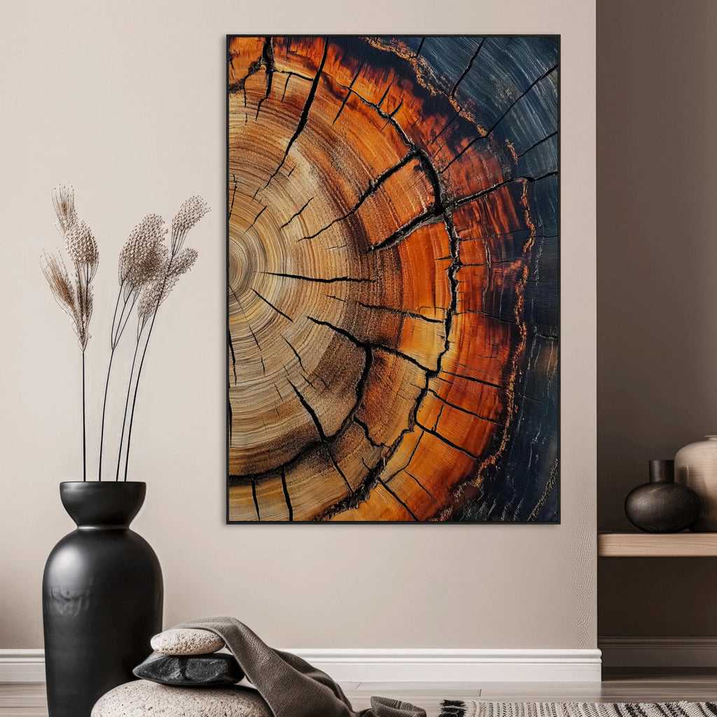 Rustic Wood Wall Art Canvas Print, Framed Tree Rings Nature Art, Earthy Tones Modern Rustic Decor