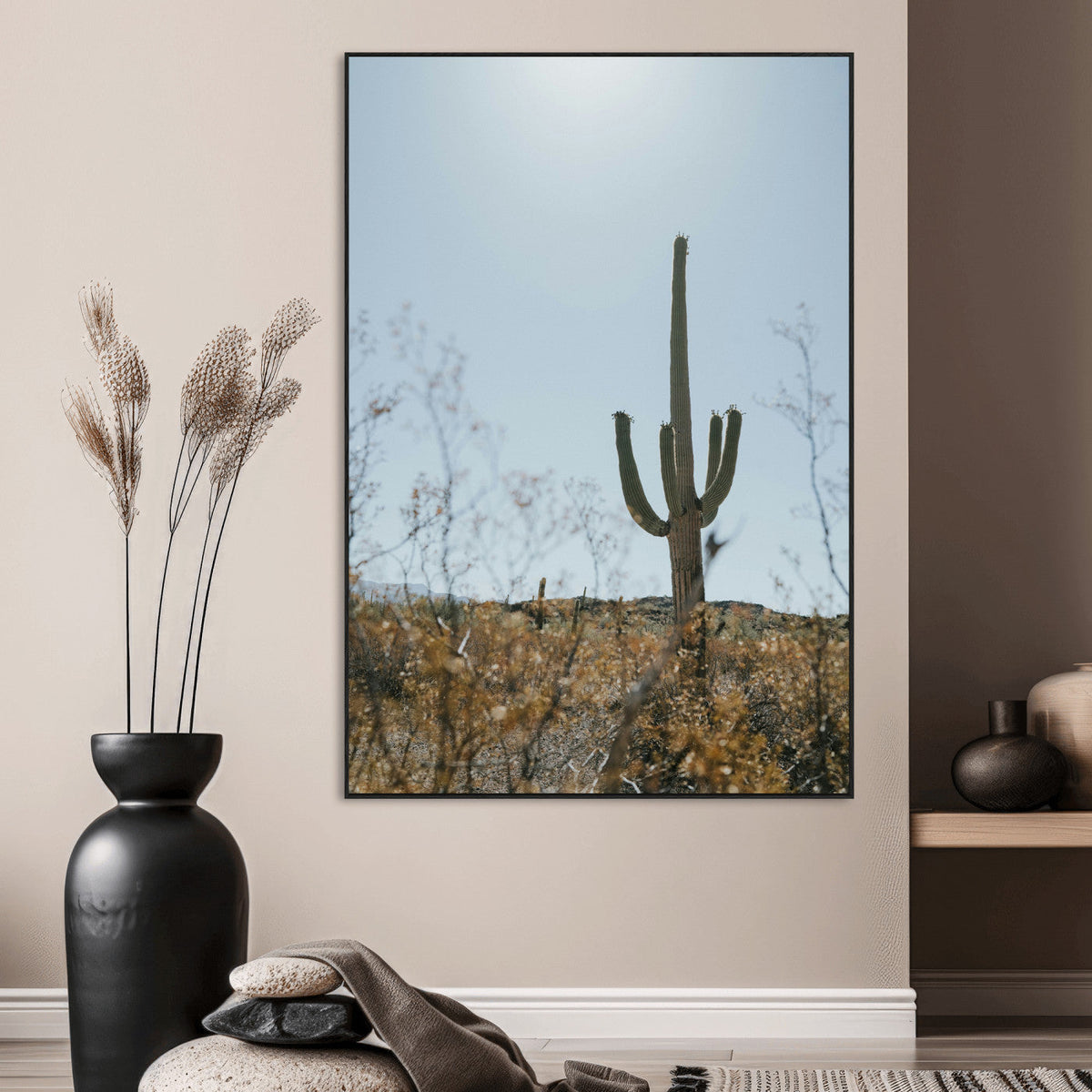 Saguaro Cactus Wall Art Canvas Print, Framed Desert Landscape Art, Southwestern Boho Decor