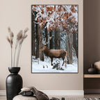 Serene Landscape Wall Art Canvas Print, Framed Winter Wonderland Deer Art, Rustic Cabin Decor