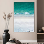 Turquoise Ocean Wall Art Canvas Print, Framed White Sand Shore Art, Gentle Waves Coastal Decor