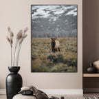 Wild Elk Wall Art Canvas Print, Framed Mountain Wilderness Majestic Animal Artwork