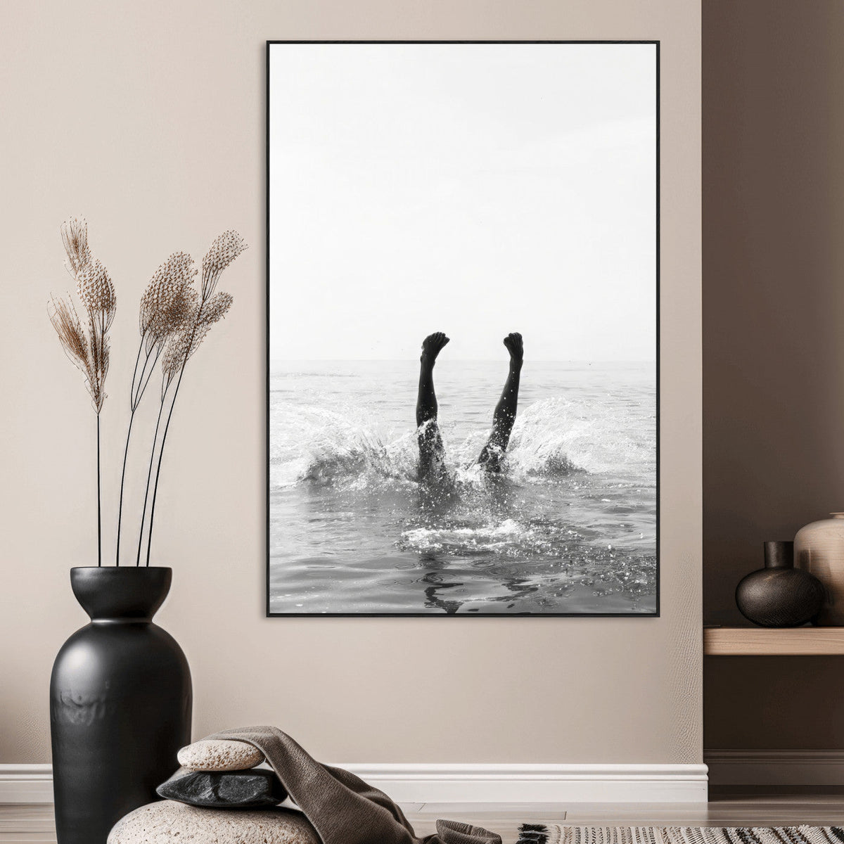 Black White Splash Wall Art | Framed Ocean Water Canvas