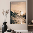 Sunset Wave Ocean Wall Art | Framed Palm Tree Canvas