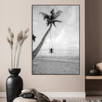 Black White Palm Tree Wall Art | Framed Ocean View Canvas