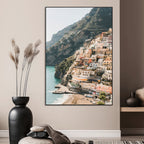 Mediterranean Coastal Cliffside Town Wall Art | Vibrant Seaside Canvas Print
