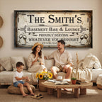 Custom Family Patio Sign Wall Art Canvas Print, Personalized Rustic Bar Sign