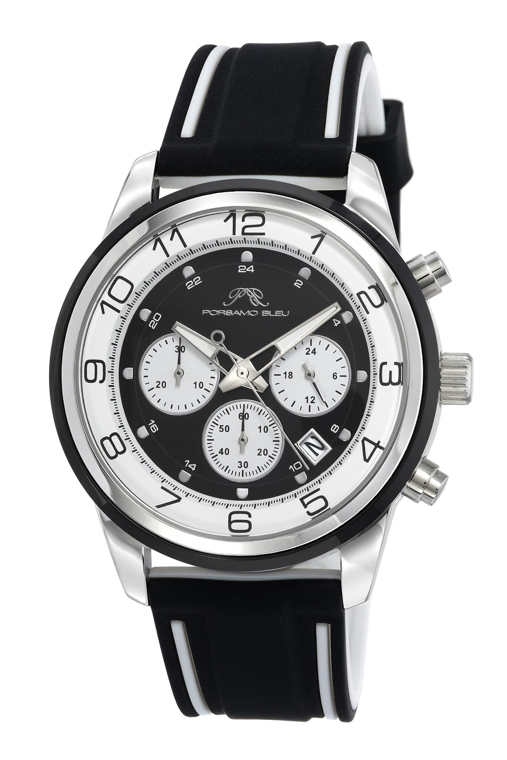 Arthur Men's Chronograph Black and White Silicone Watch