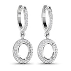 0.32 Carat Genuine White Diamond 14K White Gold Semi Mount Earrings - holds 8x6mm Oval Gemstones