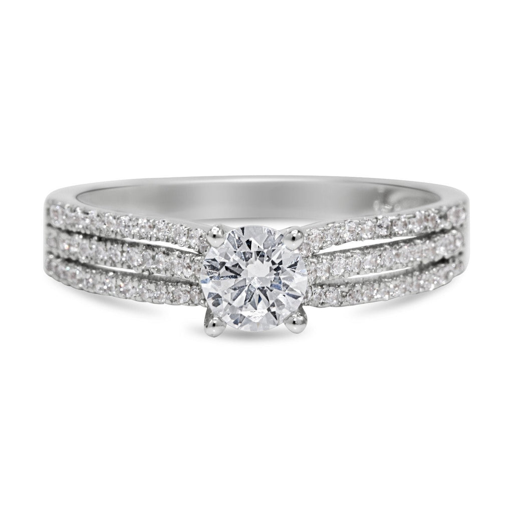 CZ 5mm Center Stone Sterling Silver Plated Crossover Halo Engagement Ring