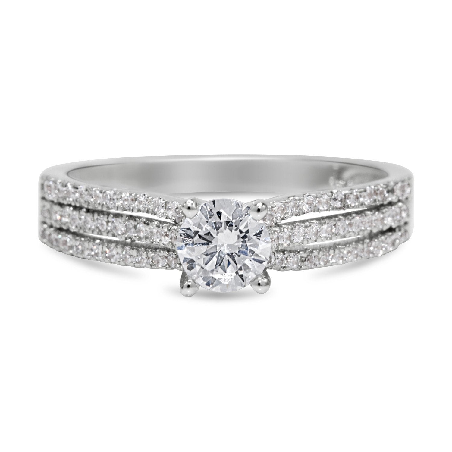 CZ 5mm Center Stone Sterling Silver Plated Crossover Halo Engagement Ring