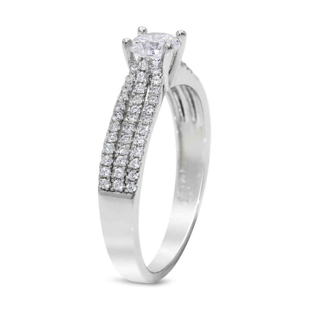 CZ 5mm Center Stone Sterling Silver Plated Crossover Halo Engagement Ring