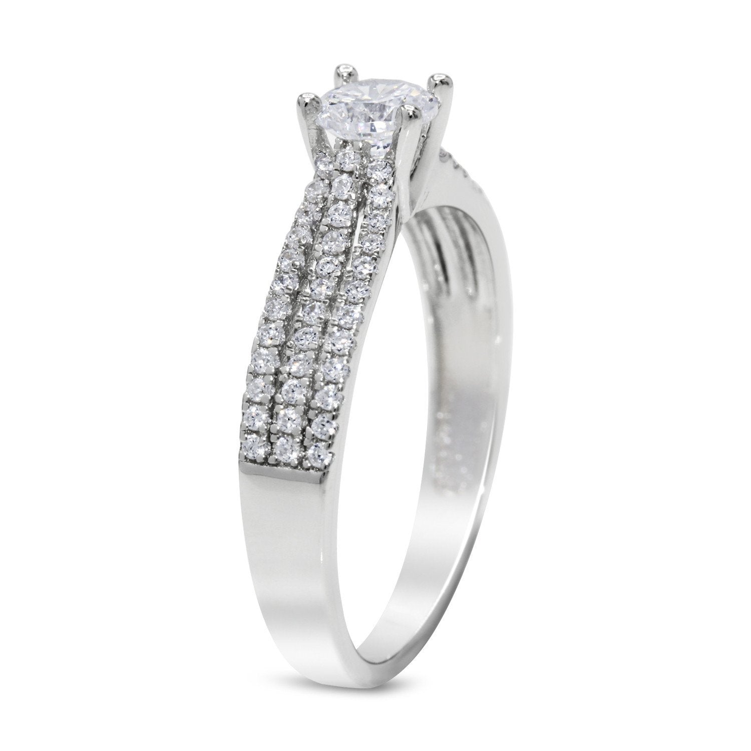 CZ 5mm Center Stone Sterling Silver Plated Crossover Halo Engagement Ring
