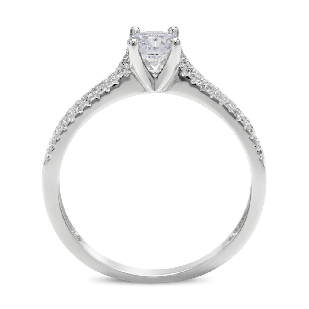 CZ 5mm Center Stone Sterling Silver Plated Crossover Halo Engagement Ring