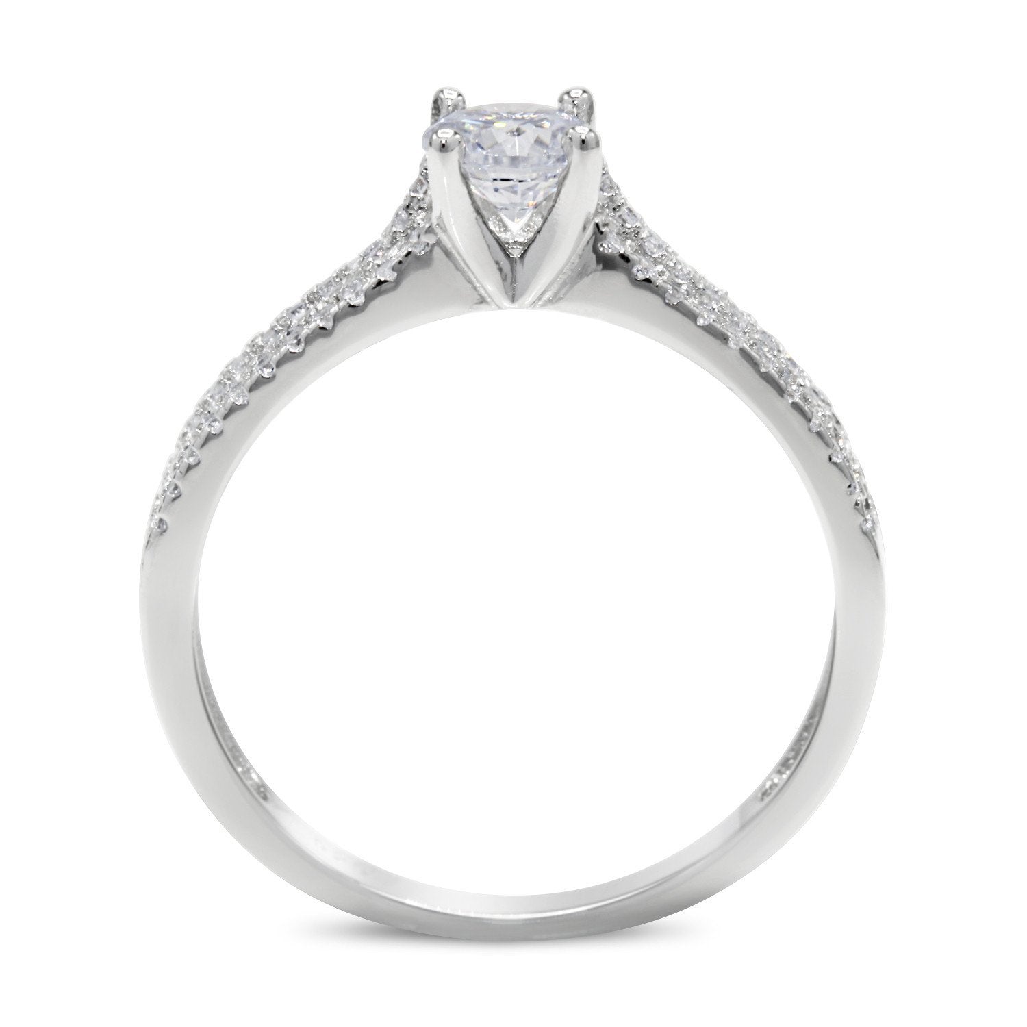 CZ 5mm Center Stone Sterling Silver Plated Crossover Halo Engagement Ring