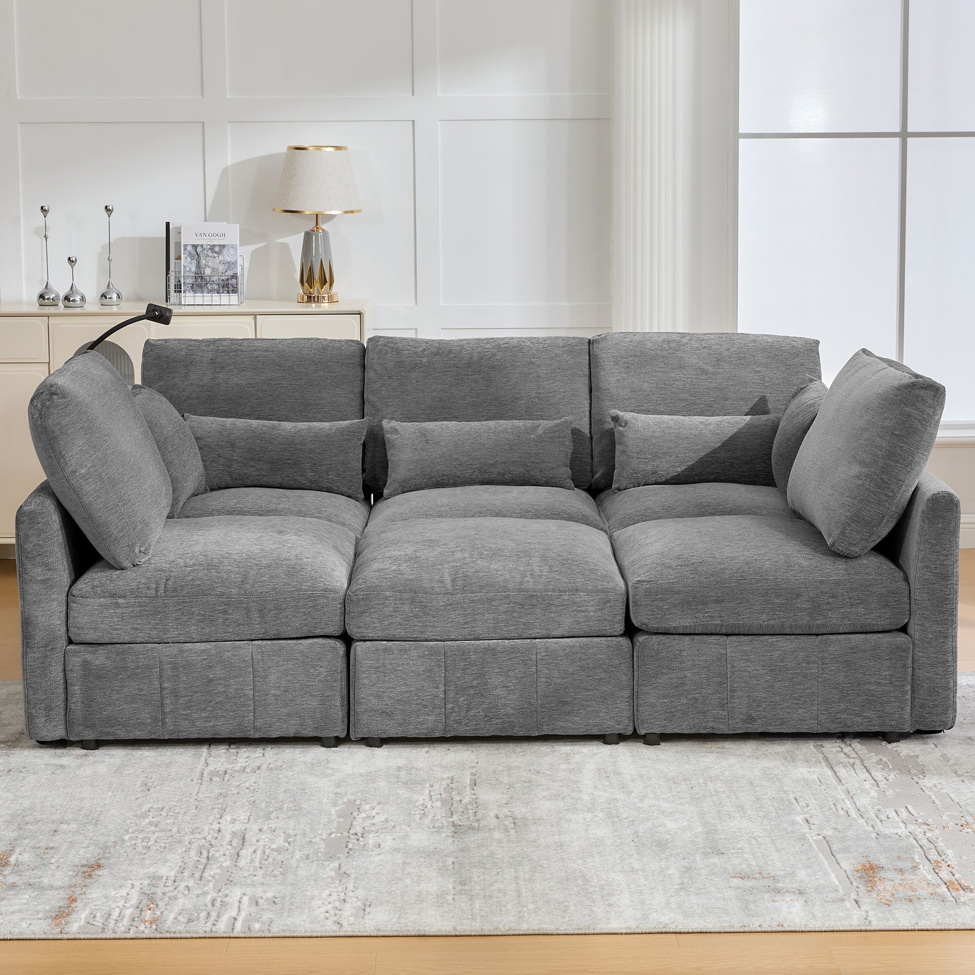 Modern Modular U-Shaped Sofa Bed With Movable Ottoman