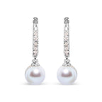 10K White Gold 6x6 MM Cultured Freshwater Pearl and Diamond Accent Drop Huggy Earring (H-I Color, I1-I2 Clarity)
