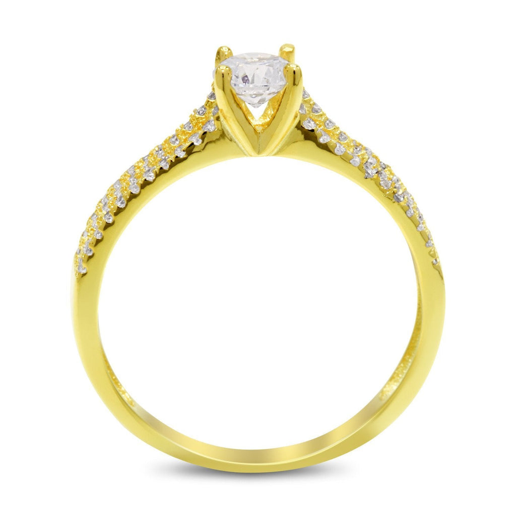 CZ 5mm Center Stone Sterling Silver Gold Plated Crossover Halo Engagement Ring