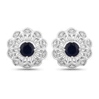 0.60 Carat Genuine Blue Sapphire and White Diamond 14K White Gold Earrings