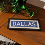 Framed Dallas Blue and White Bus Scroll