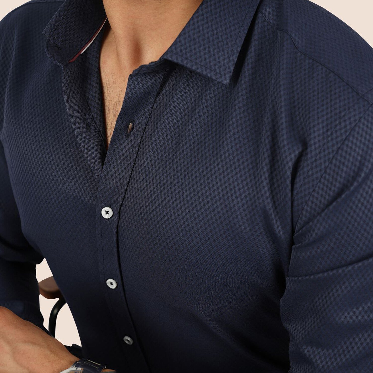 Diamond Patterned Button-Up Shirt // Navy