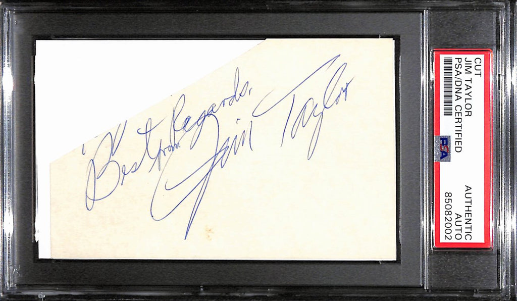 Jim Taylor HOF Autographed/Inscr 3x5 Cut/Index Card Packers PSA/DNA 184810