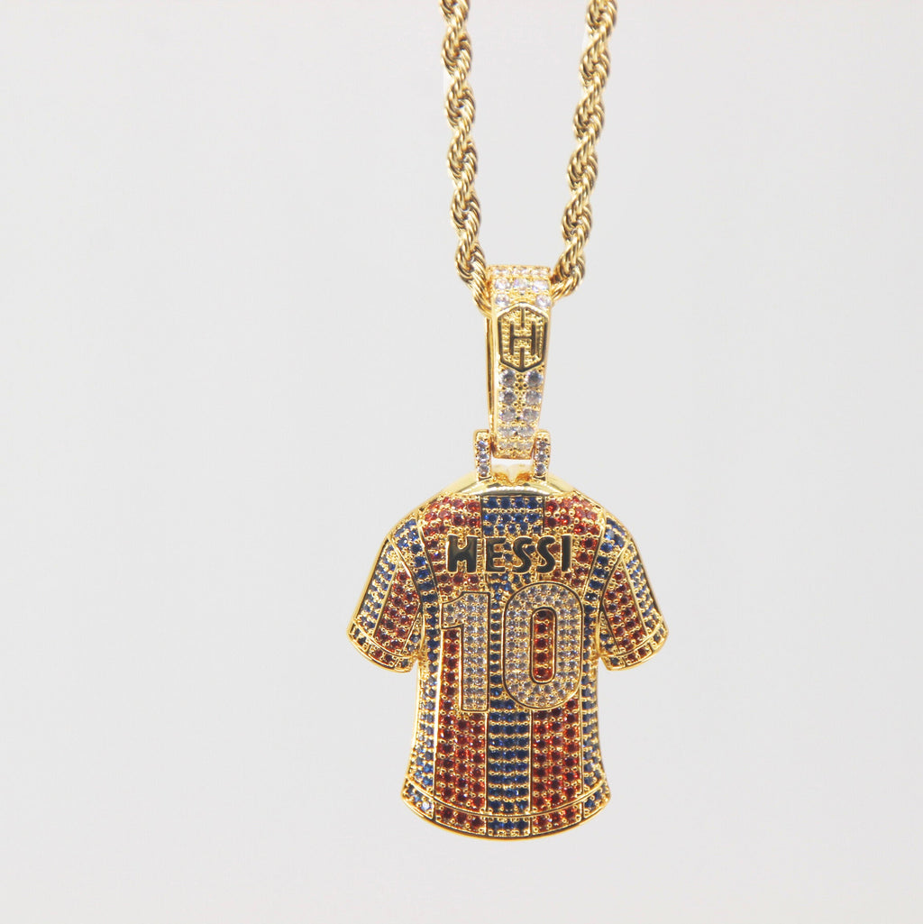 Luxury Football MESSI #10 Jersey Pendant Necklace with Zircon Stones – Perfect Gift for Sports Fans