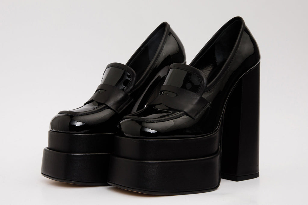 The Latino Black Leather Platform Heel Pump Women Shoe Final Sale!