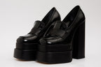 The Latino Black Leather Platform Heel Pump Women Shoe Final Sale!