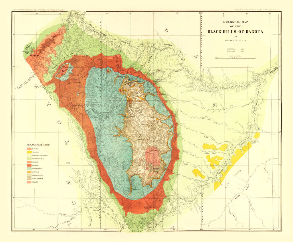 Old Geological Map of the Black Hills 1879