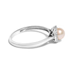 10K White Gold 5MM Cultured Freshwater Pearl  and Diamond Halo Ring (I-J Color, I1-I2 Clarity) - Ring Size 6.5