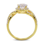 CZ 7mm Center Stone Sterling Silver Gold Plated Crossover Halo Engagement Ring