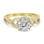 CZ 7mm Center Stone Sterling Silver Gold Plated Crossover Halo Engagement Ring